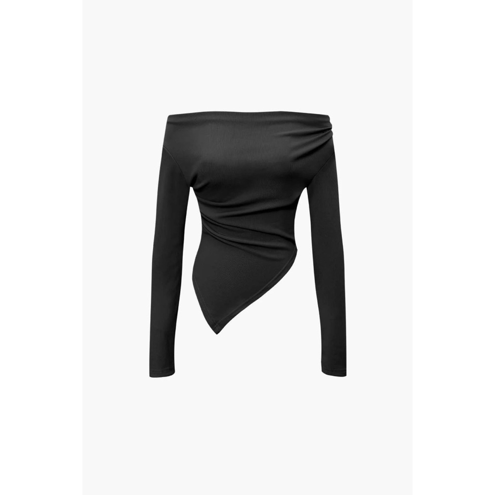 NWT Micas | Off The Shoulder Ruched Asymmetrical Hem Top in Black Size Medium